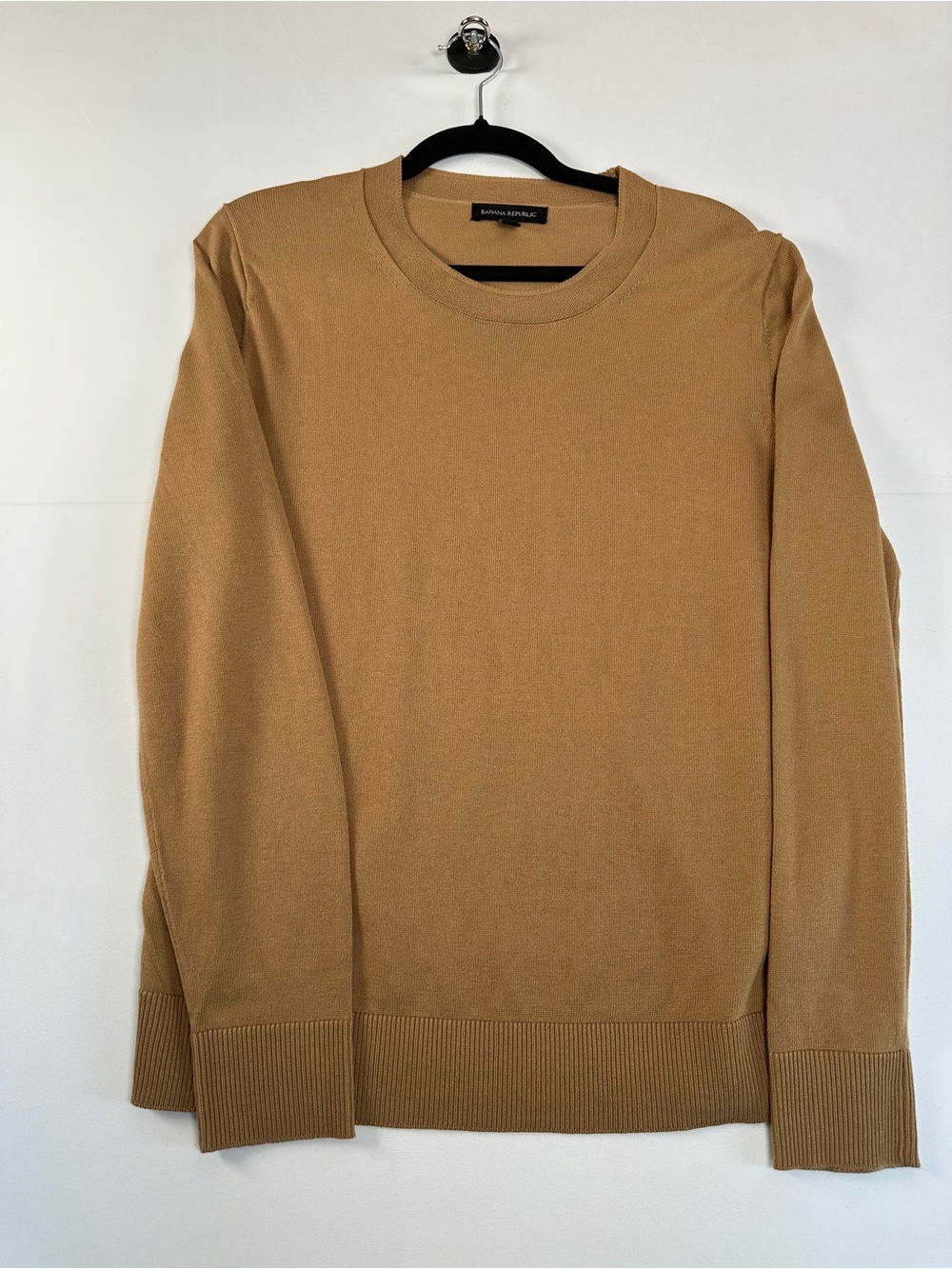 Banana Republic Cotton Rayon Blend Fine-Knit Camel Crewneck Sweater Size M